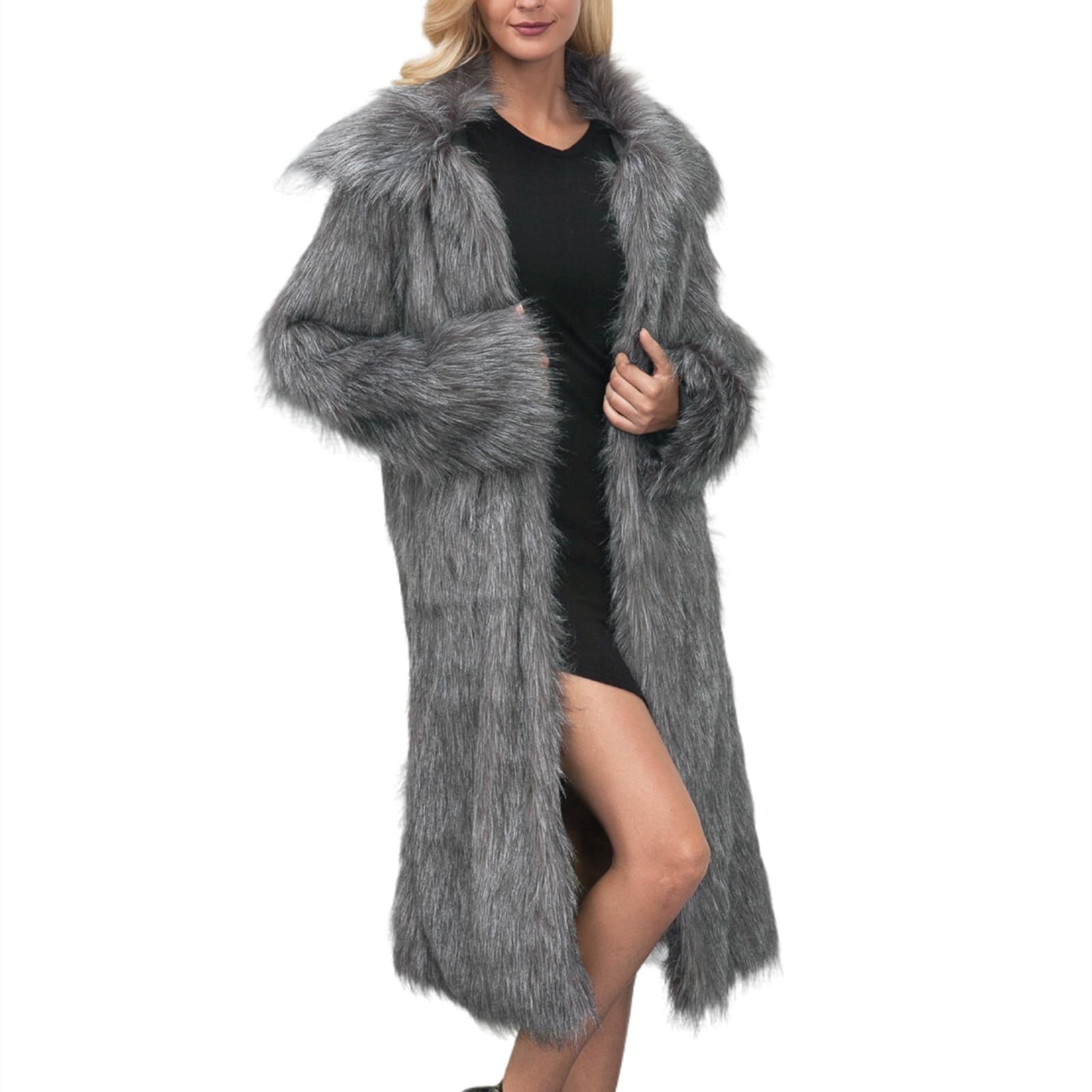 Damska Dwustronna Kurtka Ze Sztucznego Futra Zimowy CiepłY Puszysty PłAszcz Ze Sztucznego Futra Z DłUgim RęKawem Plus Size,Gray,XL