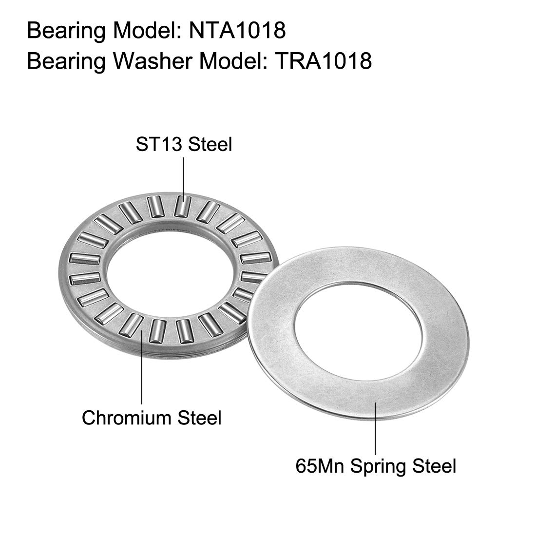 sourcing map NTA1018 Thrust Needle Roller Bearings with Washers 5/8" Bore 1-1/8" OD 5/64" Width 2pcs, 5/8"x1-1/8"x5/64" - Image 3