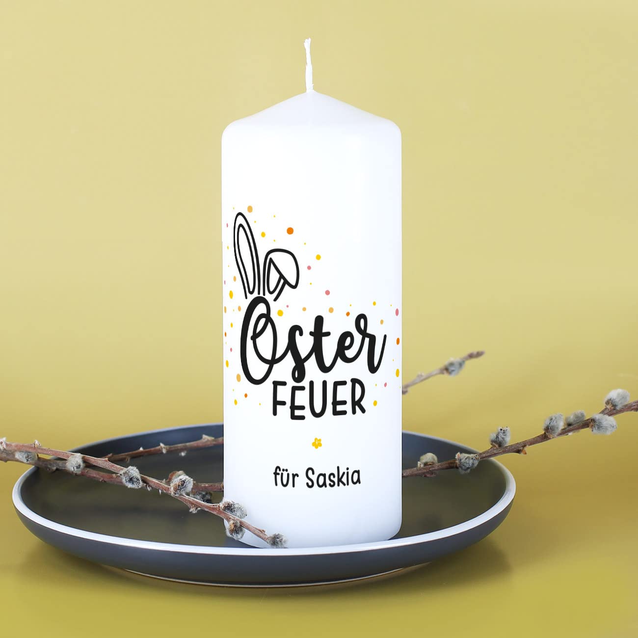 Herz & Heim® Osterkerze Personalisiert - Mit Namensaufdruck & Watercolor Hasen Motiv
