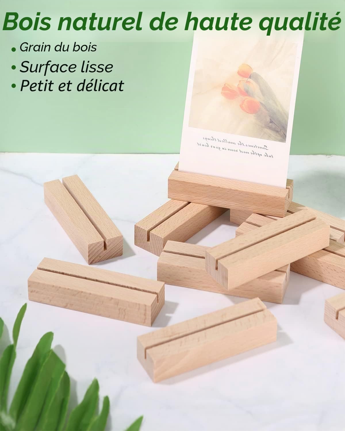 Birshe 24 Pieces Natural Wood Photo Holder Card Holders with 56 Glue Dots for Restaurants, Weddings, Banquets and Parties Product Image 3