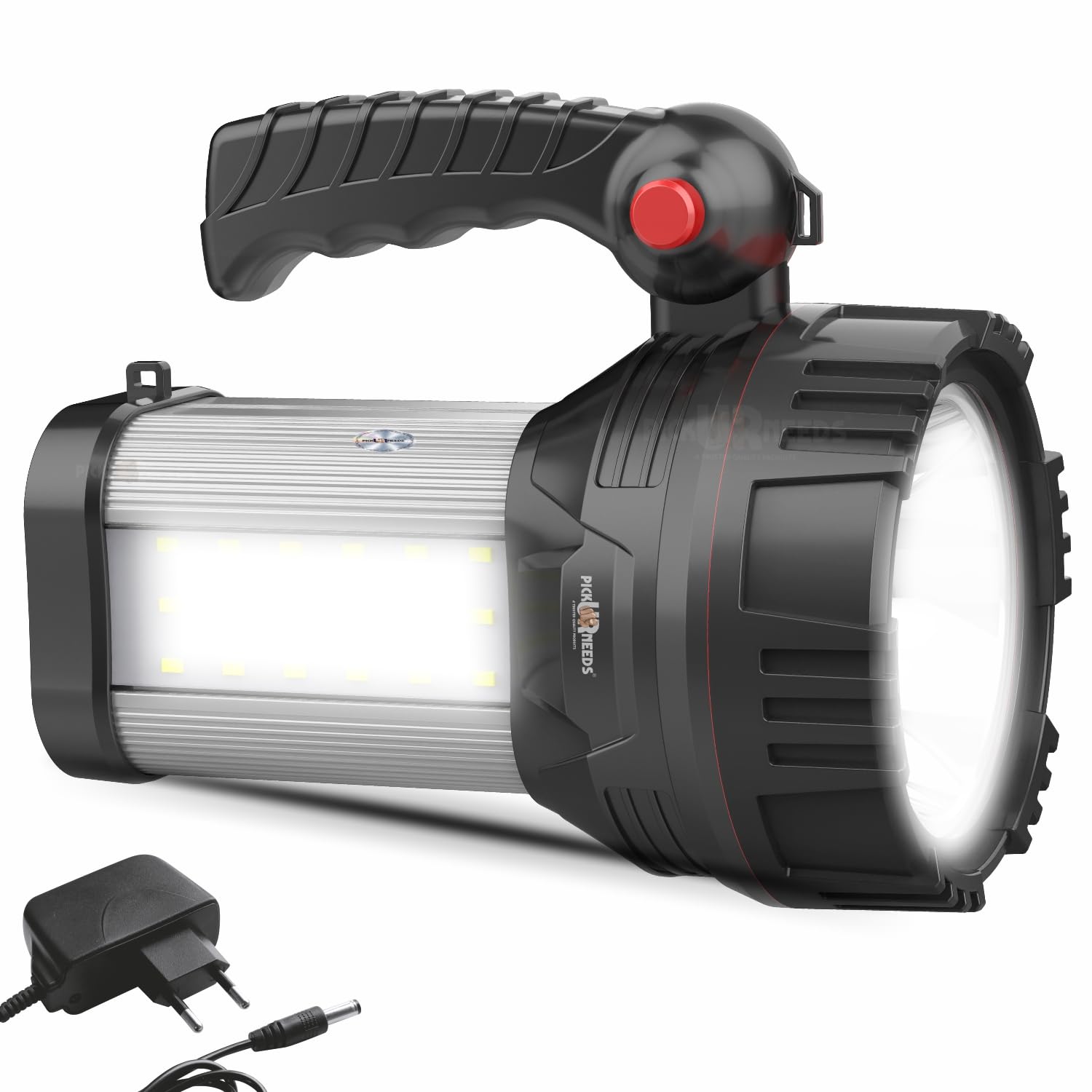 Pick Ur Needs 250W Rechargeable LED Kissan Torch Light with 18 SMD Side High Power Searchlight Long Range 4×1500mAh Built-in Battery (Silver 2)-image-12
