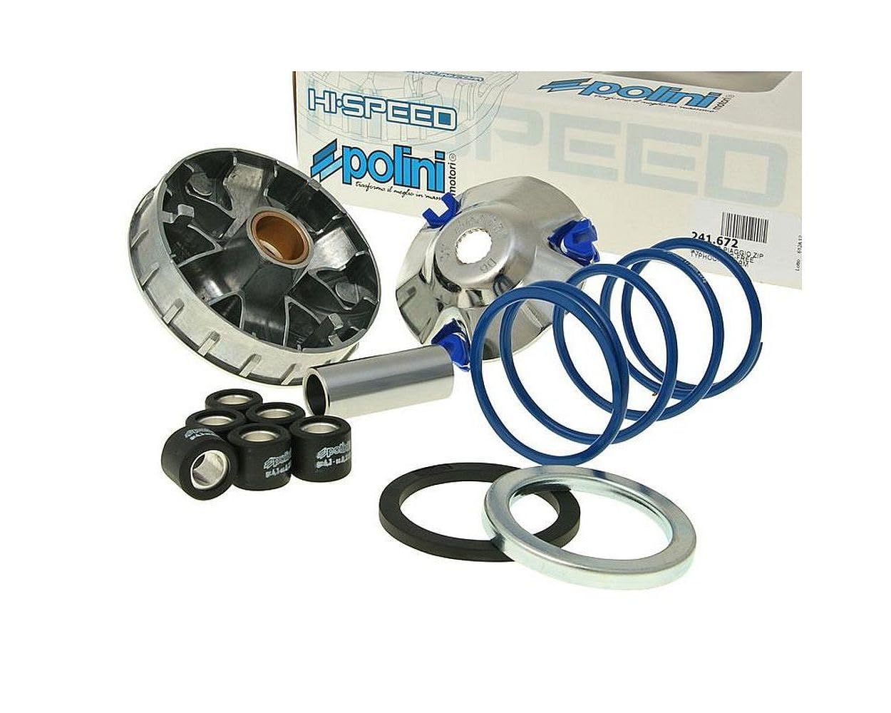 variomatik POLINI Hi-Speed – Peugeot 50 4T, SYM 50 4T | Variomatique: galets 16x13 millimètres, 6,3 grammes, canon, coulisseaux, notice; compatible avec SYM Allo 50 4T AC AJ05W5