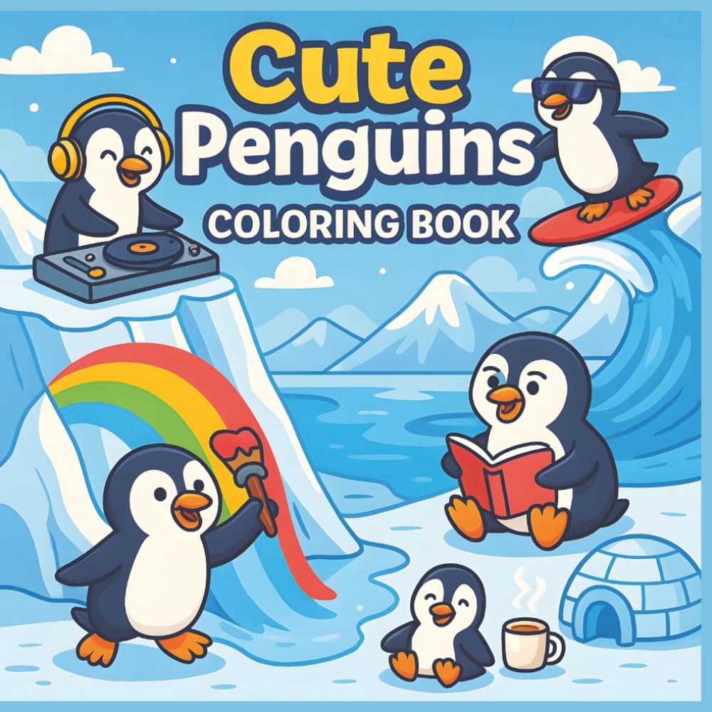 Cute Penguins Coloring Book: 50 Adorable and Funny Penguin Scenes for Kids to Color, Laugh, and Enjoy