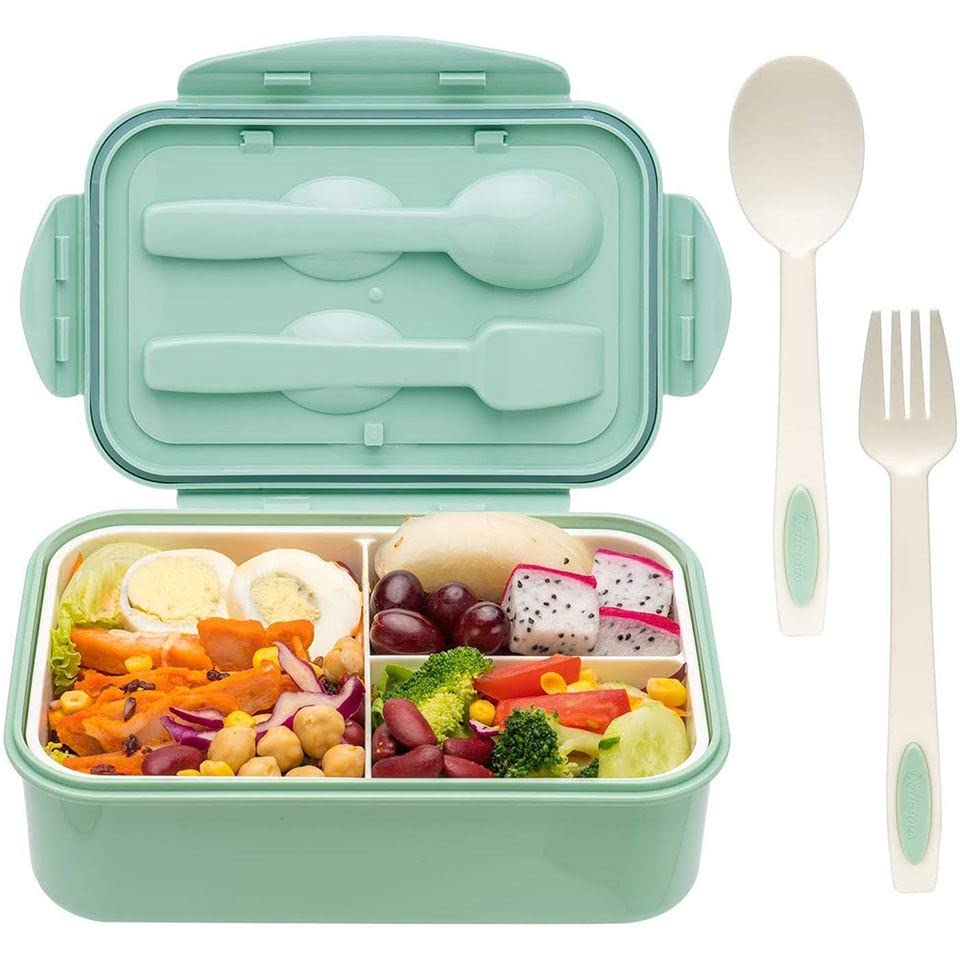 Entisia Lunch Box for School - 4 Compartment Plastic Tiffin Box, Air Tigh Easy to Clean Lunch Box for Kids, Fresh Box for Sandwiches, Pasta, Noodle, Salad, Wrap (1400ml Microwavable Bento Lunch Box)