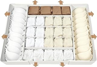 yazi 下着収納ボックス 伸縮収納ケース 引き出し仕切り クローゼット 衣装収納ケース プラスチック 大容量衣類 靴下収納 型崩れ防止 洗える ブラ・下着・靴下・小物収納 ホワイト (15マス+4面伸縮)