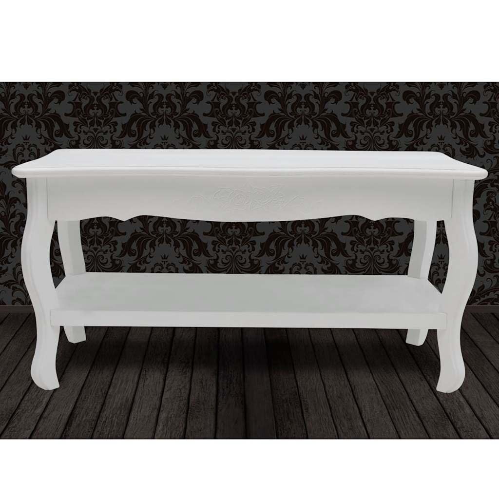 Mesa de centro blanca con estante, 87,5 x 42 x 44 cm, de MDF y pino macizo, diseño moderno, estilo provincial francés, construcción robusta y espacio de almacenamiento para salón, dormitorio