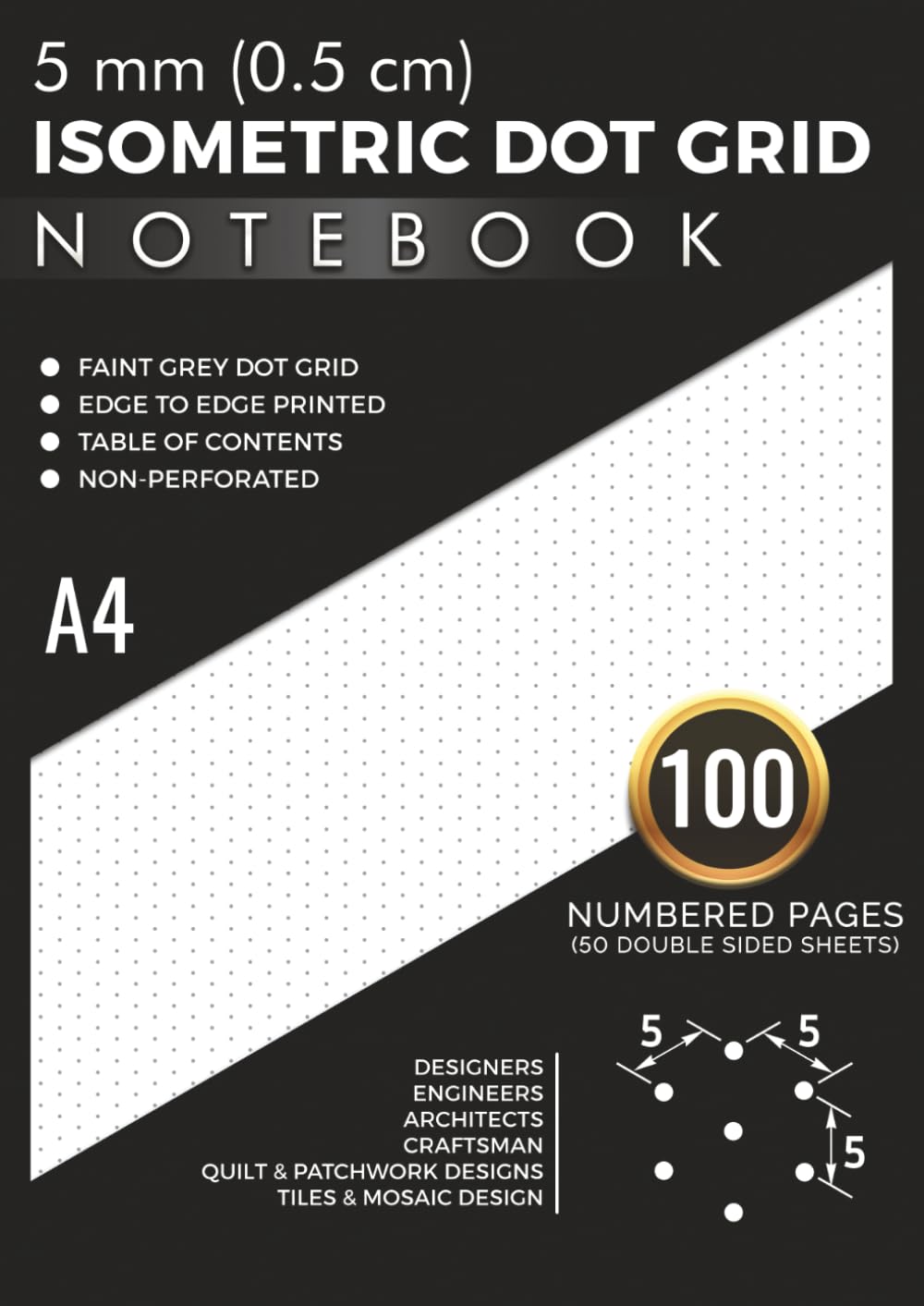 5mm Metric Scale Isometric Dot Grid Notebook A4: Edge to Edge Printed Thin Gr...