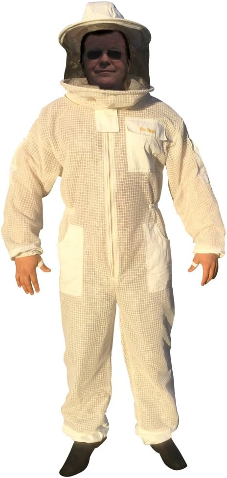 Bee Smart 800 - Ventilated Three Layers Mesh Beekeeping Suit with removable hat/veil