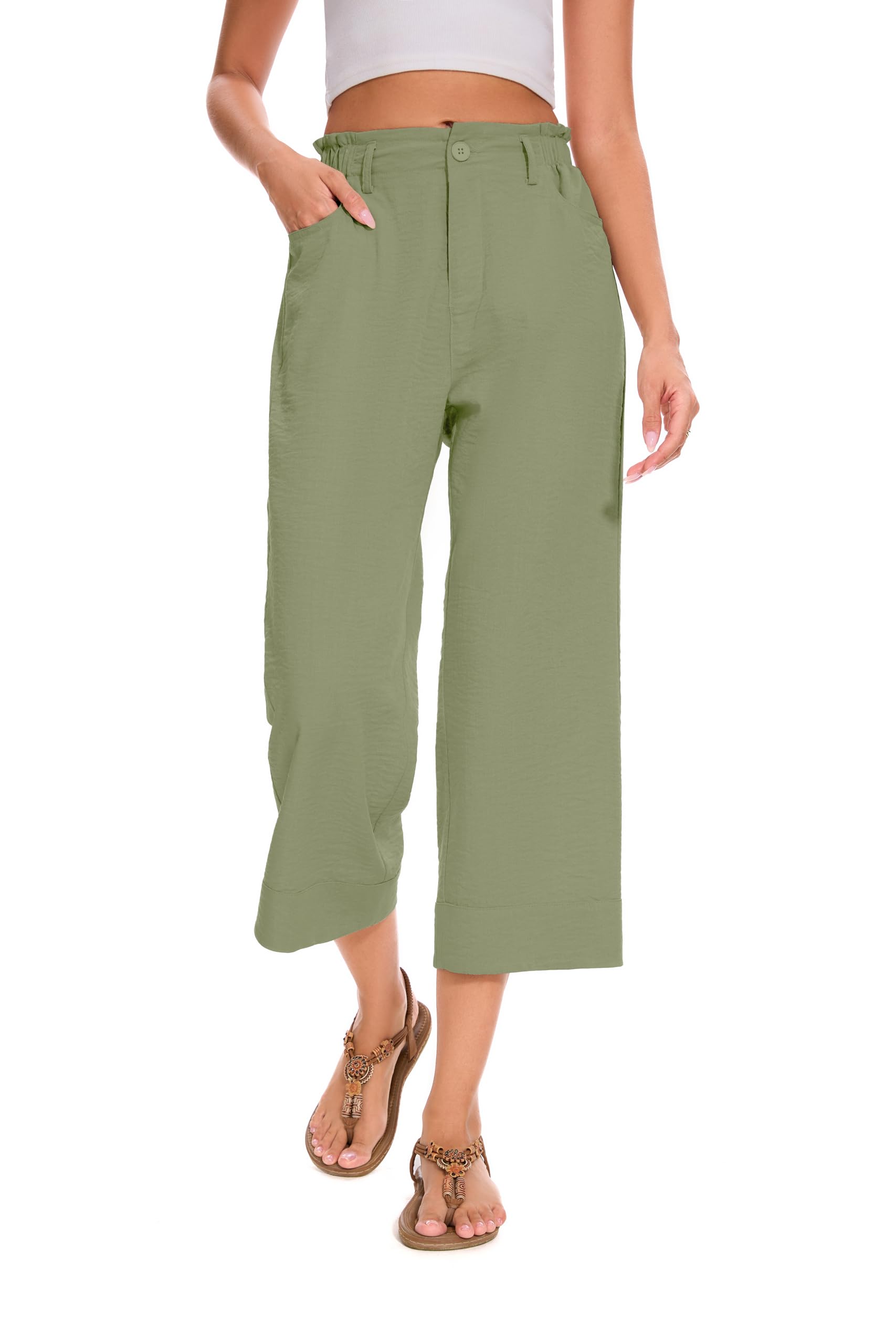 FUNYYZO Women Summer Capri Pants Trousers Pants Drawstring Waist Wide Leg Casual Loose Fit Dressy Pants