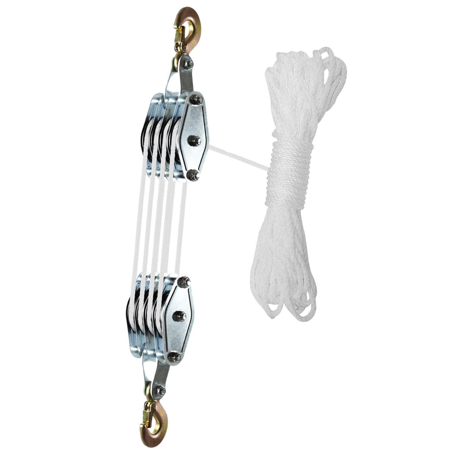 Seilzug-Hebezeug für schwere Hebeblock und Tackle Seilzugsystem 20m Seil, Silber