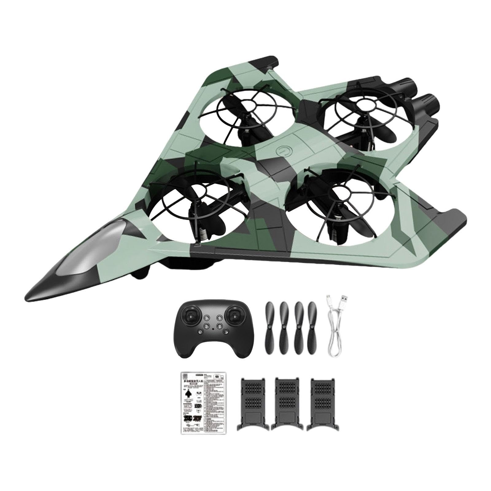 Avión Teledirigido Control Remoto Planeador Avión Juguete Planeador con Cuatro Motores Turboventilador Altura Inteligente Y Materiales Anti Golpes Ade, Verde con 3 Baterías