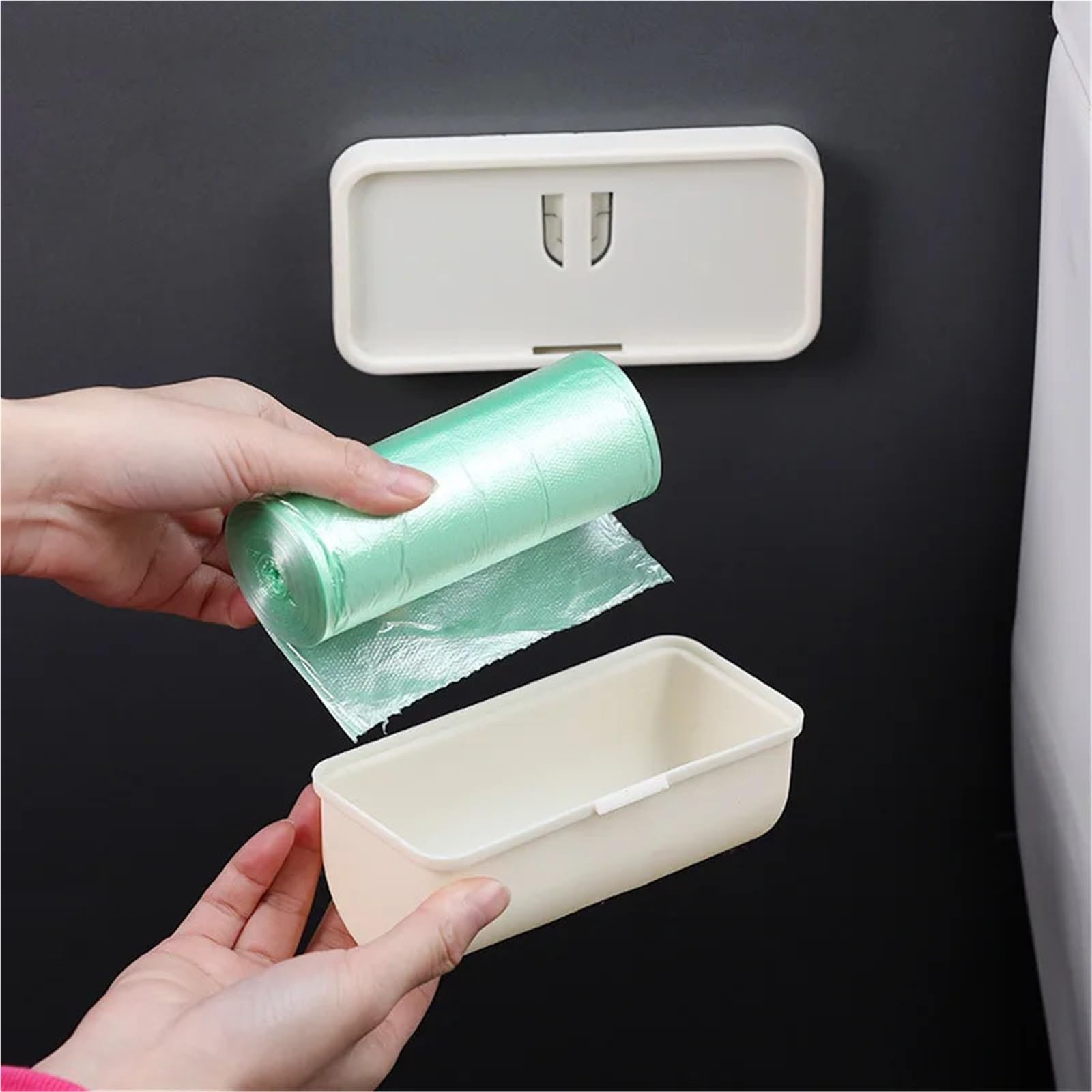 Dispensador De Bolsas De Basura Caja de almacenamiento de bolsas de basura, organizador de bolsas de basura montadas en la pared, soporte for contenedor de bolsas de plástico for cocina y baño, 5 uds.