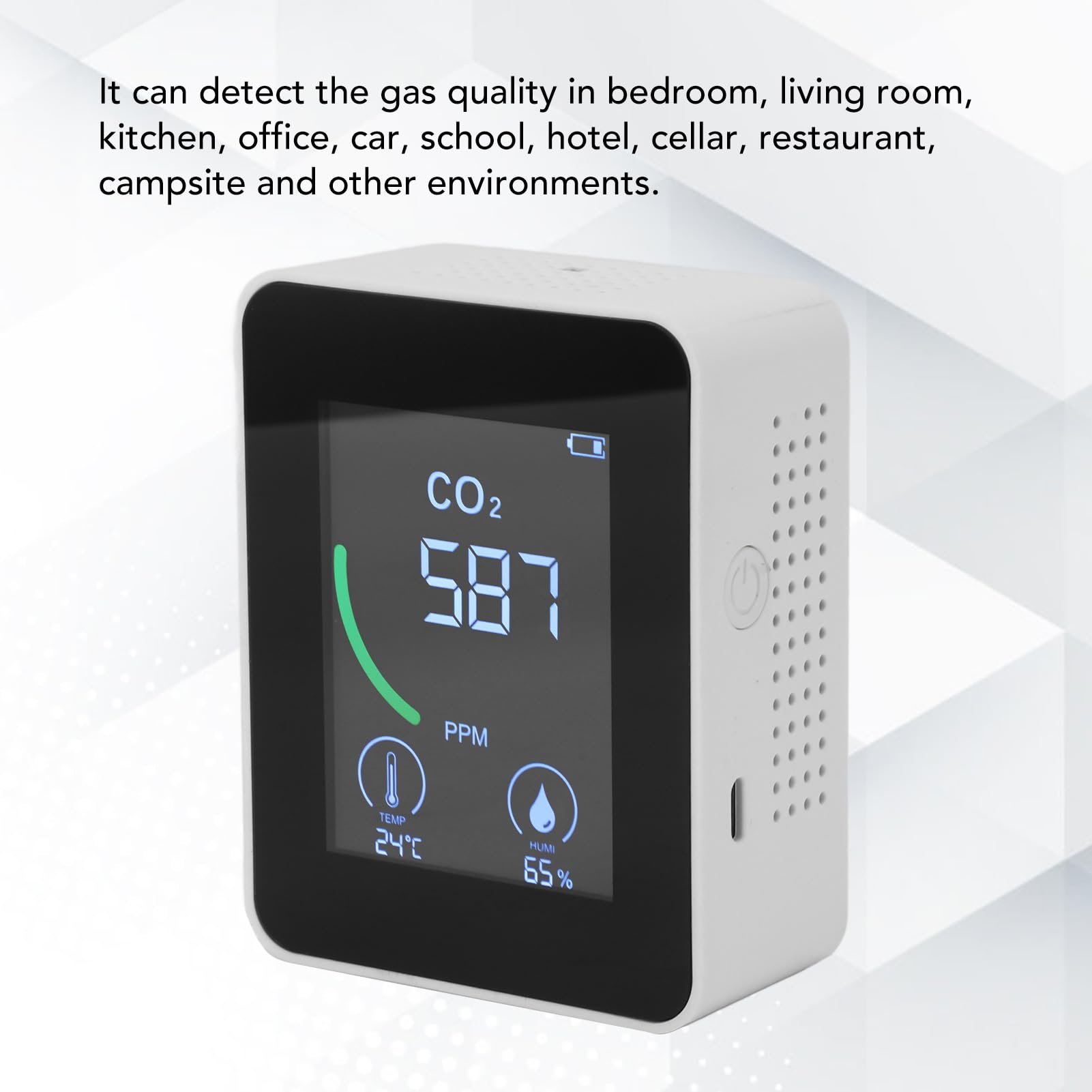 Hidyliu Misuratore di qualità Dell'aria Monitor di CO2 Compatto 3 in 1 con Allarme per Cucina di Casa e Ufficio 1500 MAh