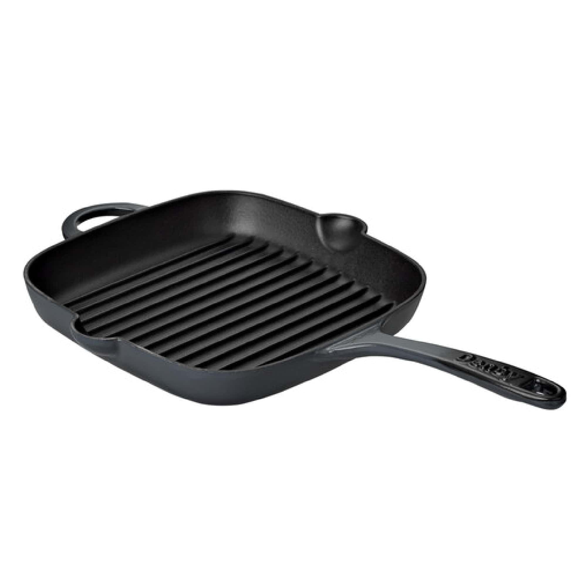 Denby - Halo Black Cast Iron Griddle Pan 25cm - Enamelled, Non Stick Saute Frying Pan - Dishwasher & Oven Safe Cookware - Suitable for All Hob Types, Induction, Gas, Electric - PFAS Free