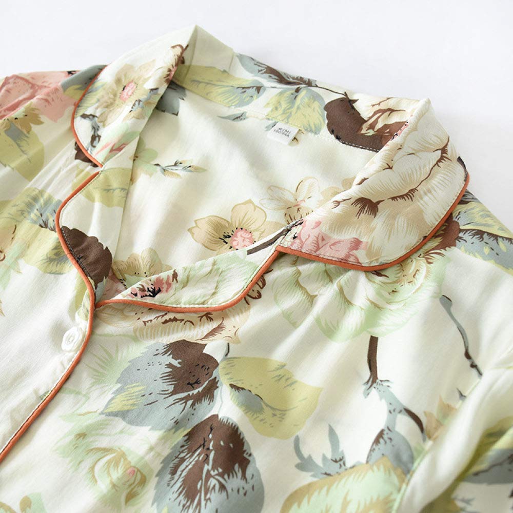 Conjunto De Pijamas De Mujer,100% Viscosa Algodón Pijama Suave Con Bolsillos Estampado De Peonías Finas Manga Larga Con Botones Conjuntos De Pijamas Ropa De Dormir De Verano Ropa De Dormir Ropa De
