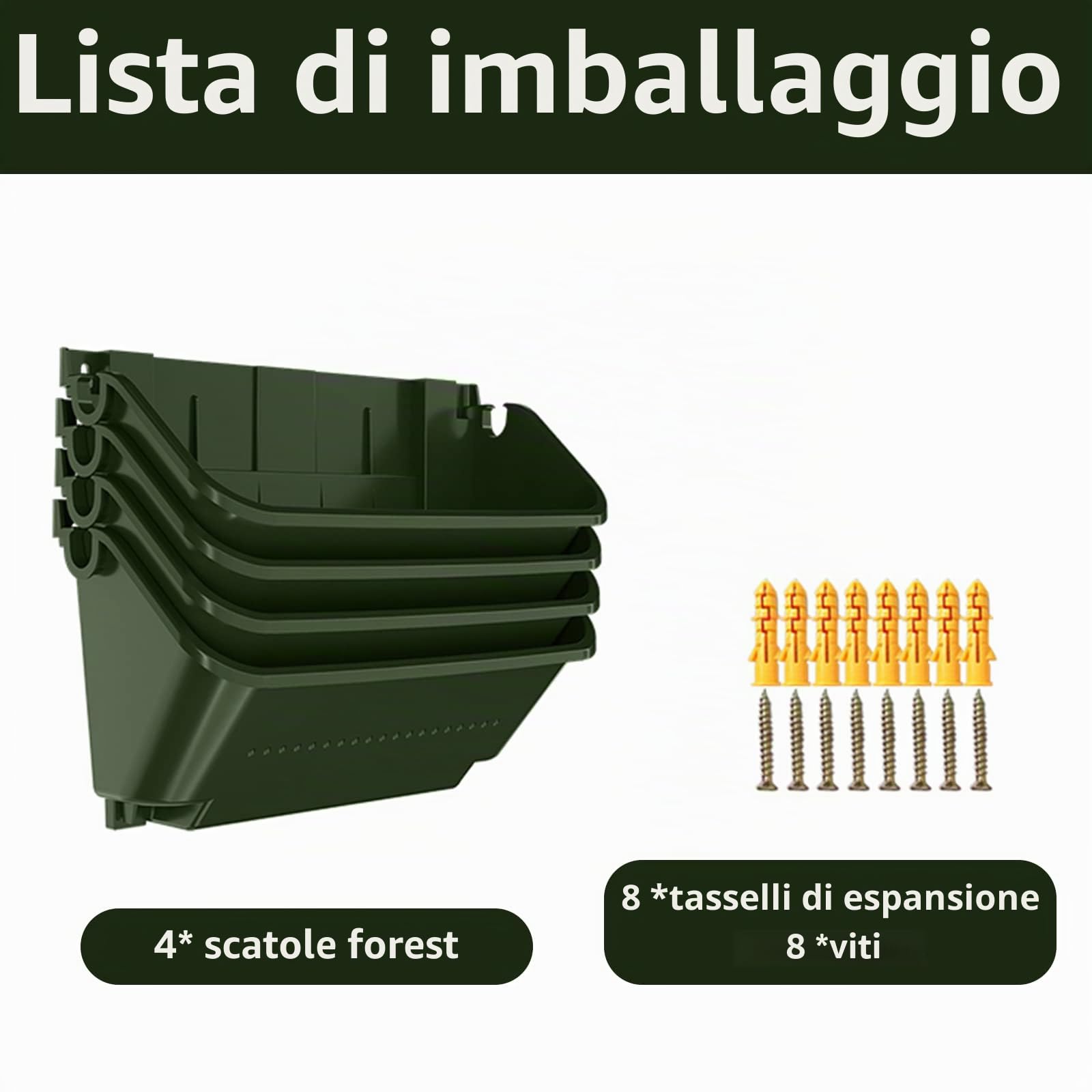MENAYODA – Set di 4 vasi da parete verticali – Borse per piante sospese – con irrigazione automatica – per interni ed esterni – Verde scuro – per interni ed esterni – Balcone