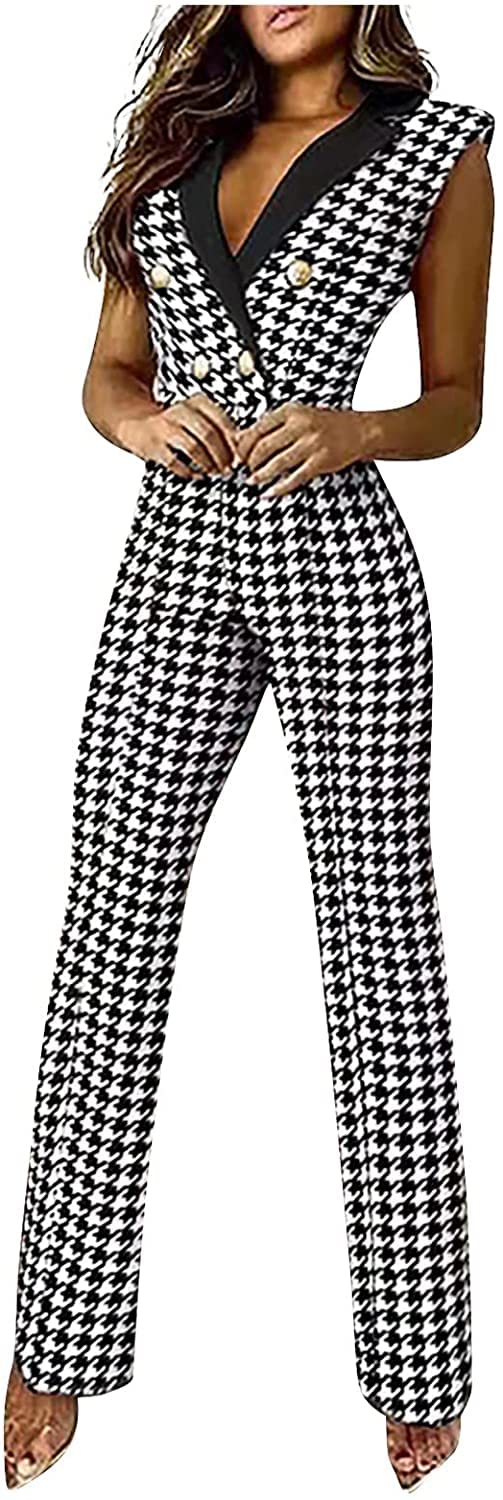 Vagbalena Mono de Mujer Moda de Noche de Boda Elegante Mono de Pierna Ancha Pantalones Cuello en V Mono de Fiesta Festivo Conjunto de Pantalones sin Mangas
