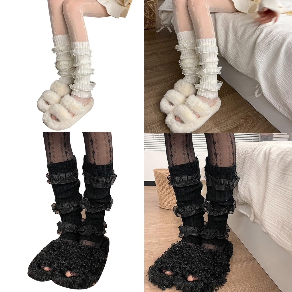 Knit Winter Warm Leg Warmers Long Socks Boot Cuffs Knit Leggings Stockings Lace Trims Knee Warmers Sleeve