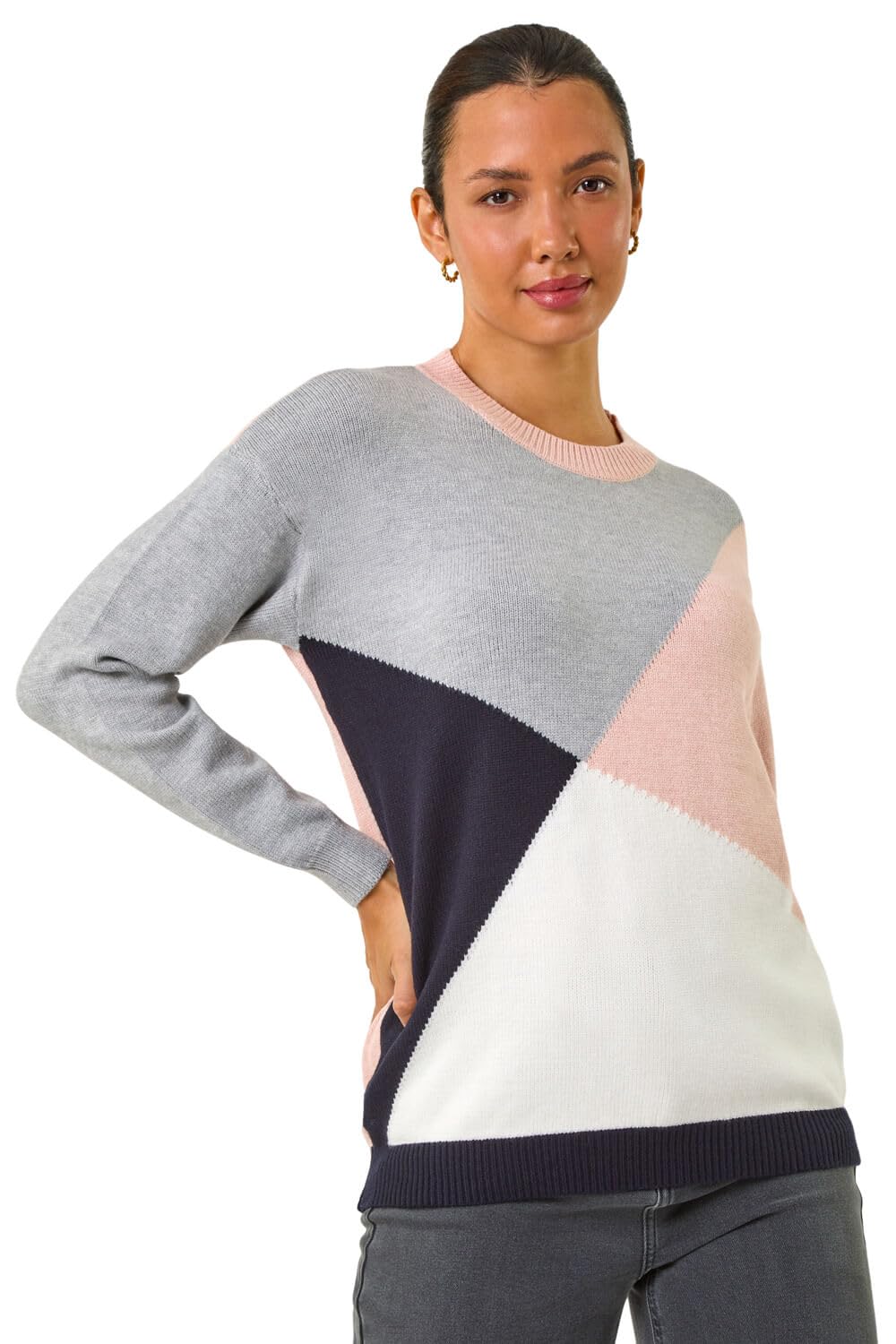 Roman Women's Pink Colour Block Knitted Jumper In Size 14