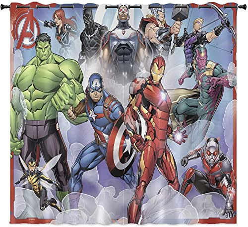 LKFFHAVD Lot de 2 rideaux occultants Avengers - Impression 3D - Œillets Captain America Iron Man - Pour chambre à coucher, chambre d'enfant - 100 x 140 (l x H x P) Cover