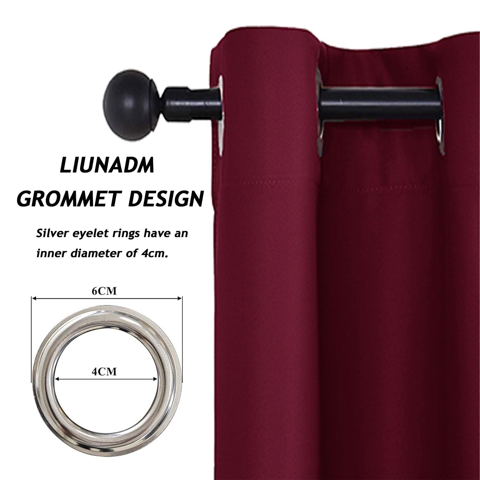 Vorhänge Blickdicht 75 x 65 cm Sonnenschutz Schalldämmung Gardinenschals mit Schlaufen Ohne Bohren Energieeinsparung für Wohnzimmer Schlafzimmer, Weinrot