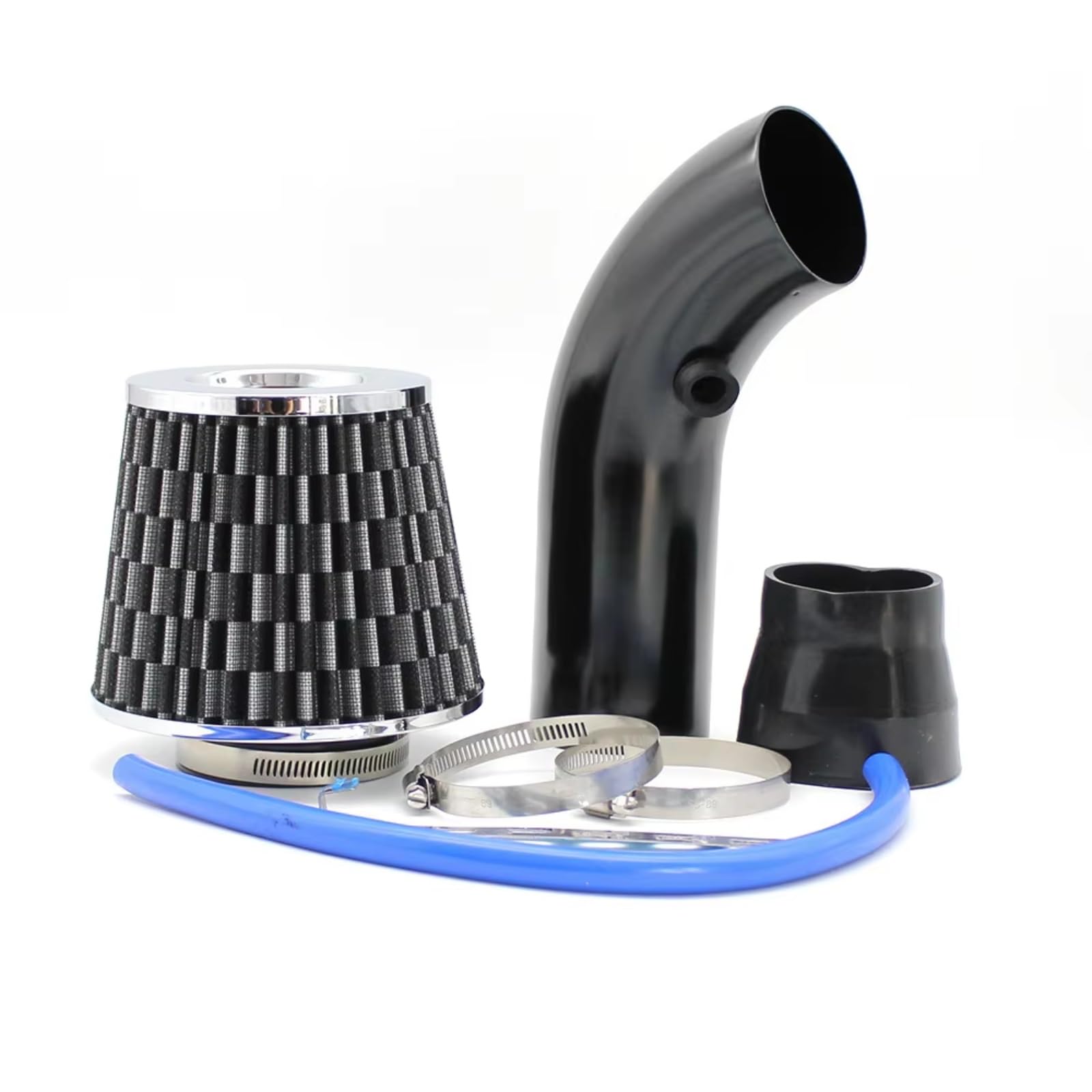 HILLAR Tubo De Admisión De Aire Kit Filtro Entrada Aire Frío Alto Flujo Universal 76mm Tubo Cabeza Seta Apto Rendimiento Turbo Coche(Negro)