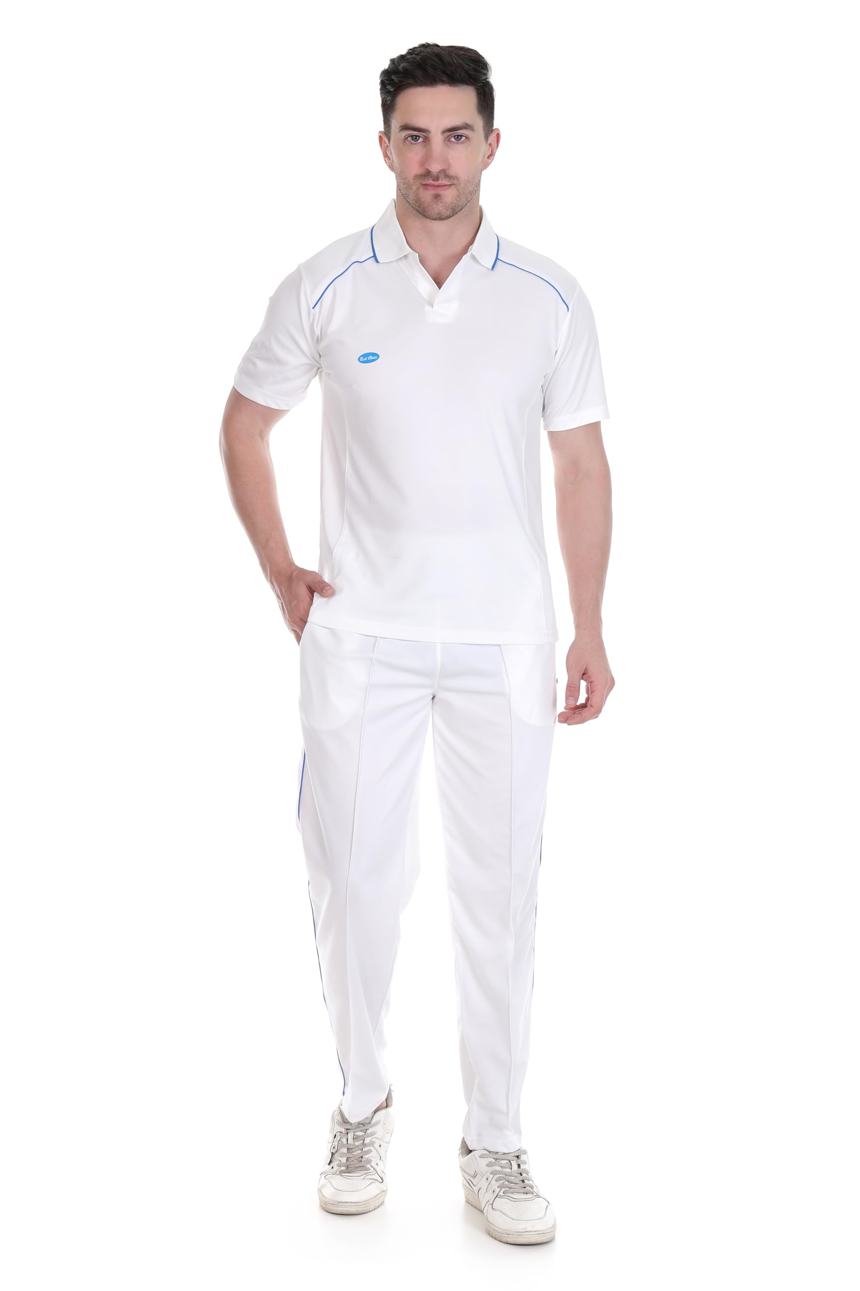 Real Choice Unisex Athletic Wear Set | White Blue Stripe Dri-Fit Jersey & Trouser | Lightweight Breathable Sports Uniform-image-2