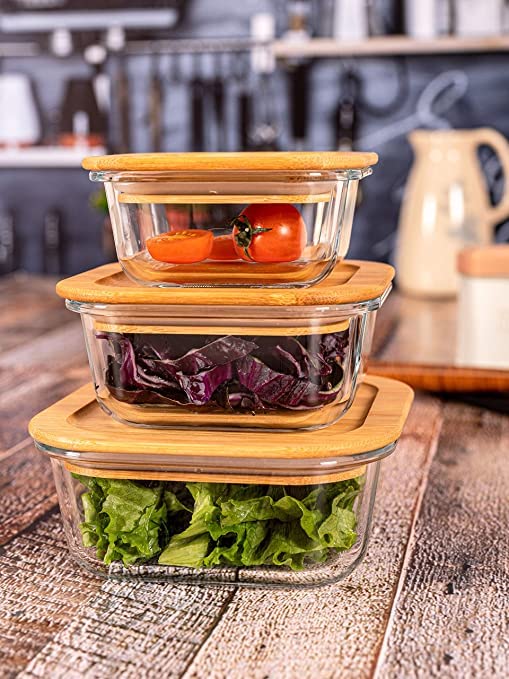 MA seller Square Glass Food Storage Containers with Air Tight Wooden