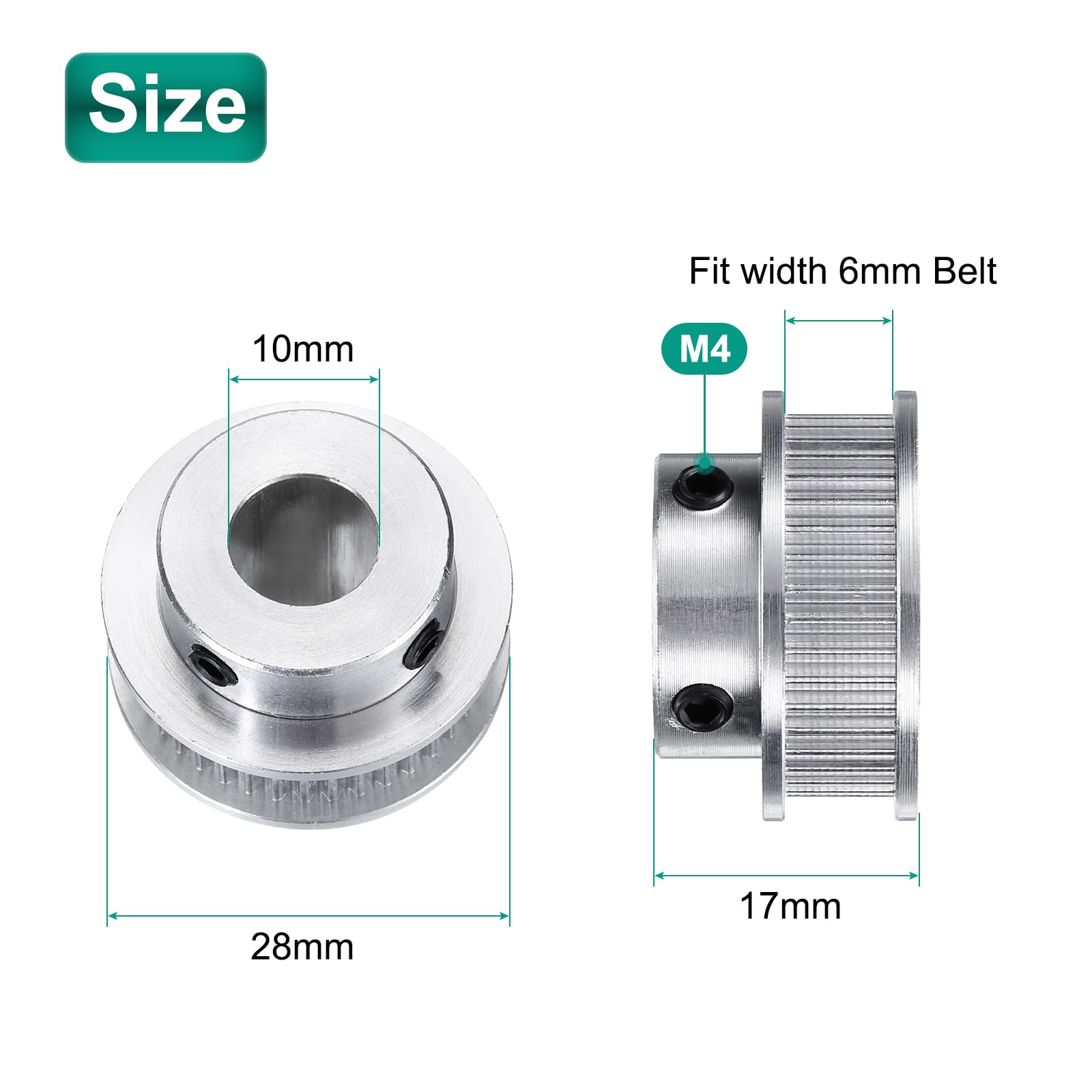 uxcell 4pcs GT-2 40T Pulley Synchronous Wheel 10mm Bore, Aluminum Timing Pulley 40 Teeth, Fit Width 6mm Timing Belt for 3D Printer CNC Machine