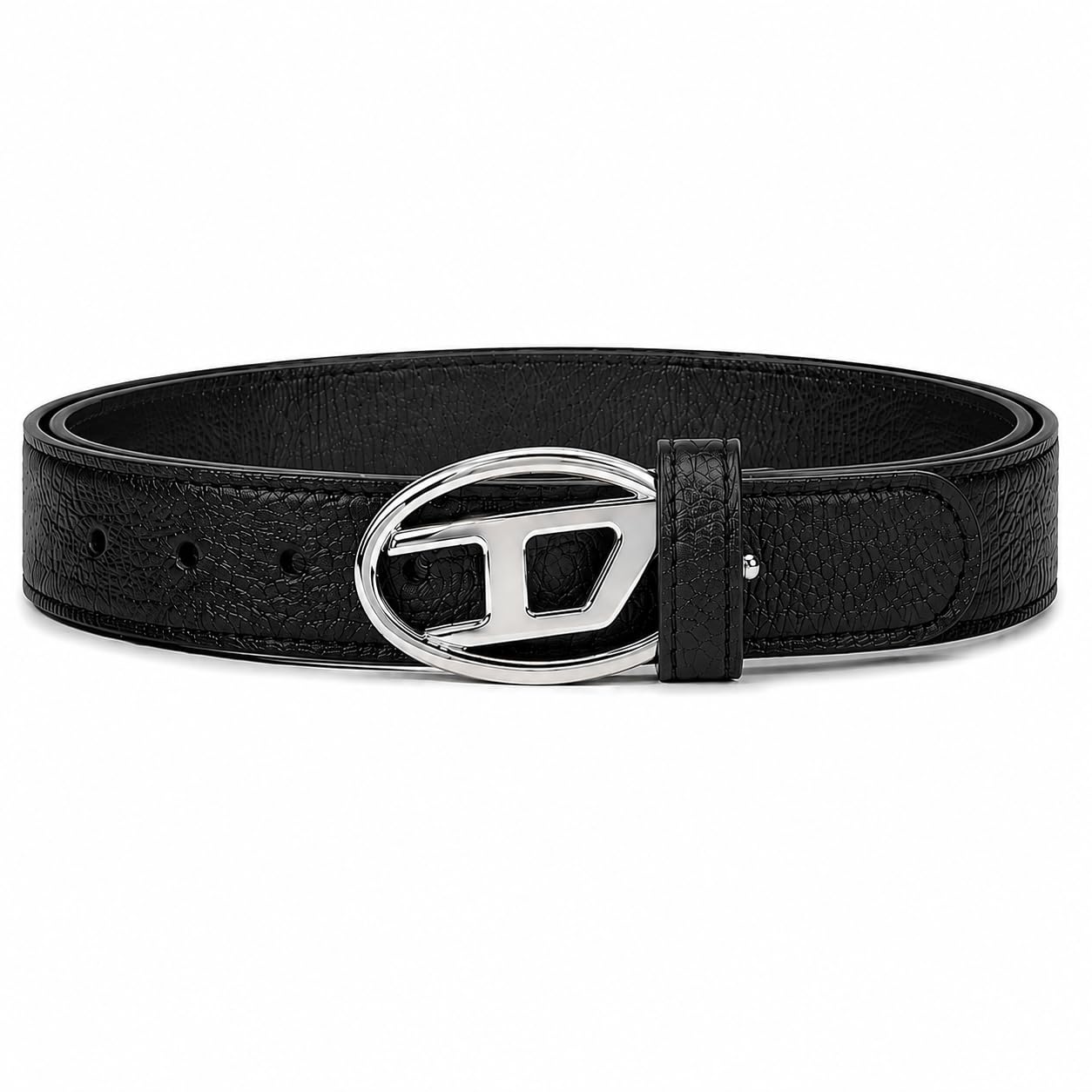 Unisex Black Leatherette Belt with Silver Oval Buckle-picture-36