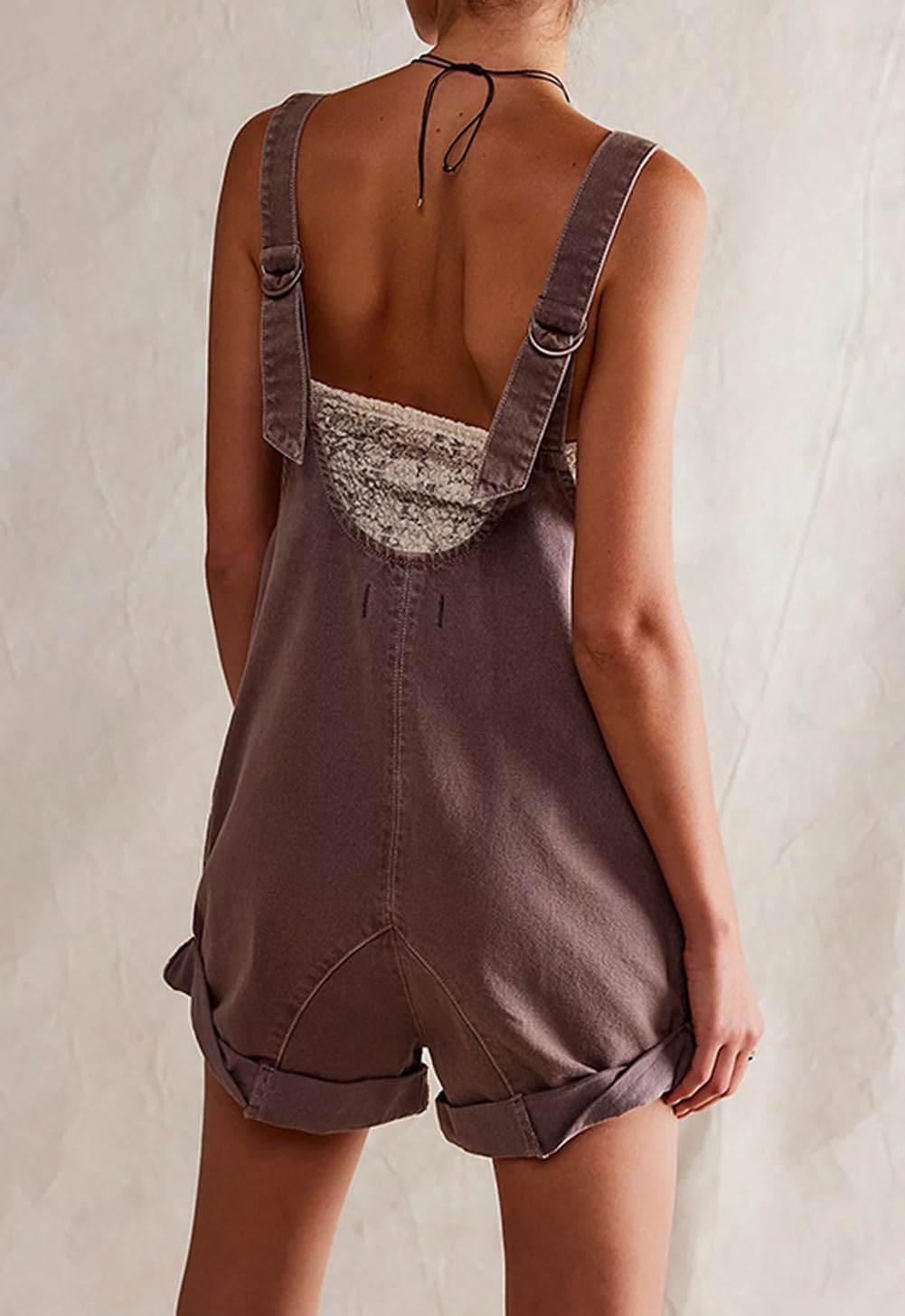 CHARTOU Women Casual Denim Short Overalls Rolled Cuff Barrel Shorts Jumpsuit Rompers - Image 2