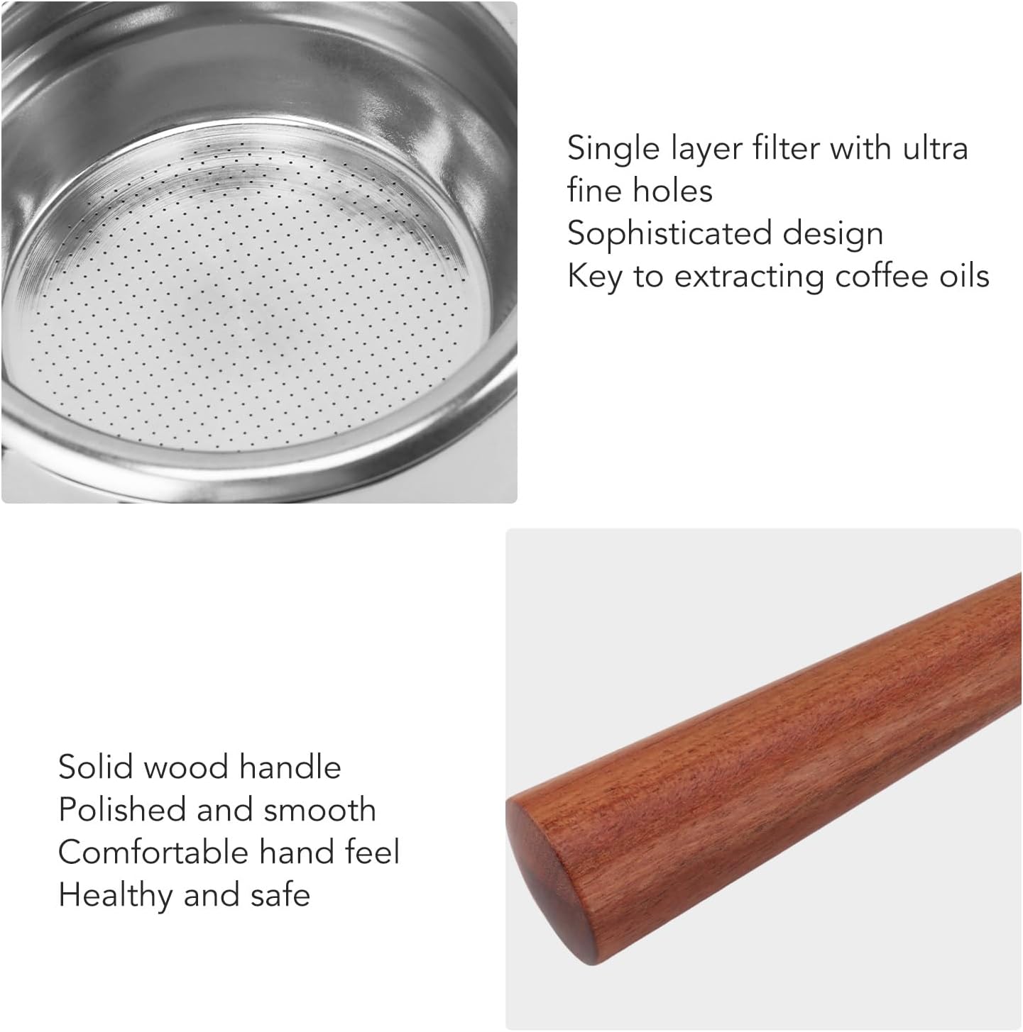 Asixxsix 58mm Bottomless Portafilter, Stainless Steel Dual Ears Handle for GAGGIA Machines, Wooden Bottomless Handle with 58mm Filter Basket, 393g Weight, Fits GAGGIA Baby Classic (F