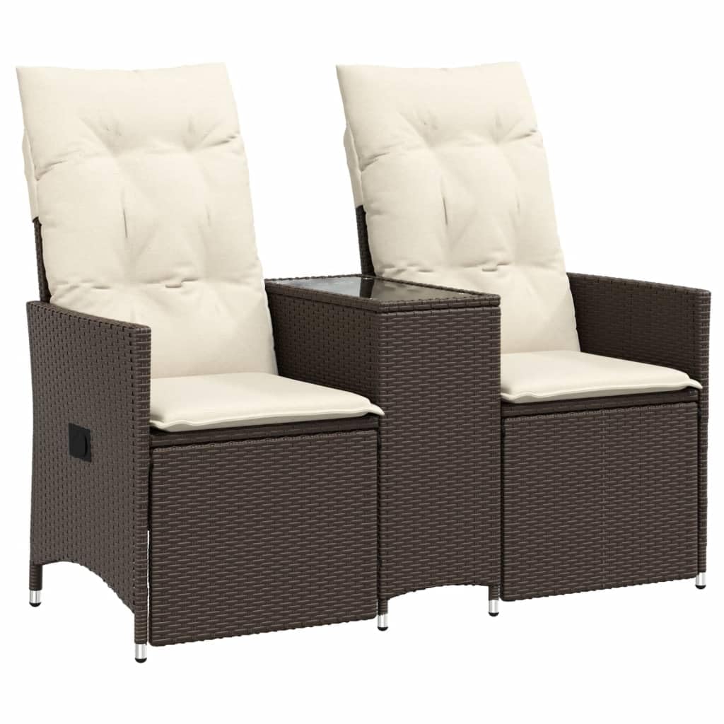 Divano da Giardino 2 Posti con Tavolo, in Polyrattan Marrone, Schienale Regolabile, Set Giardino Esterno, Salotto da Giardino, per Giardino e Terrazzo, Colore Marrone, 130 x 59 x 92 cm