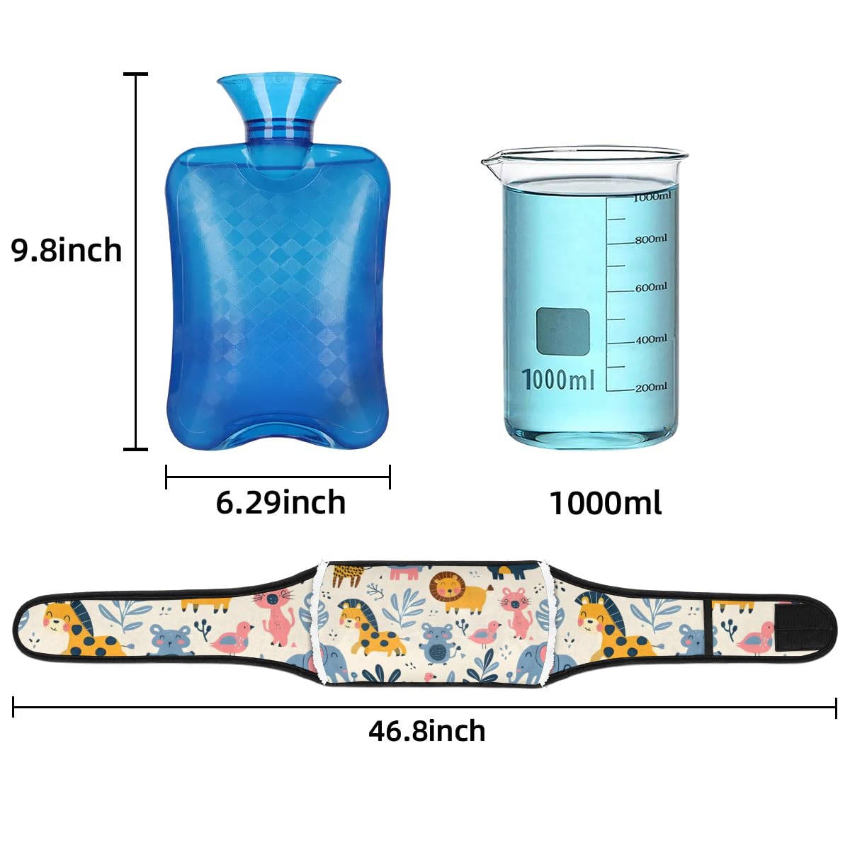 Hot Water Bag with Waist Cover Lion Animals Leaves Warm Hot Water Bottle Belt Plush Double Hand Insert Wearable Water Bag Detachable Hot Bottle Pouch for Neck Shoulder Pain Relief