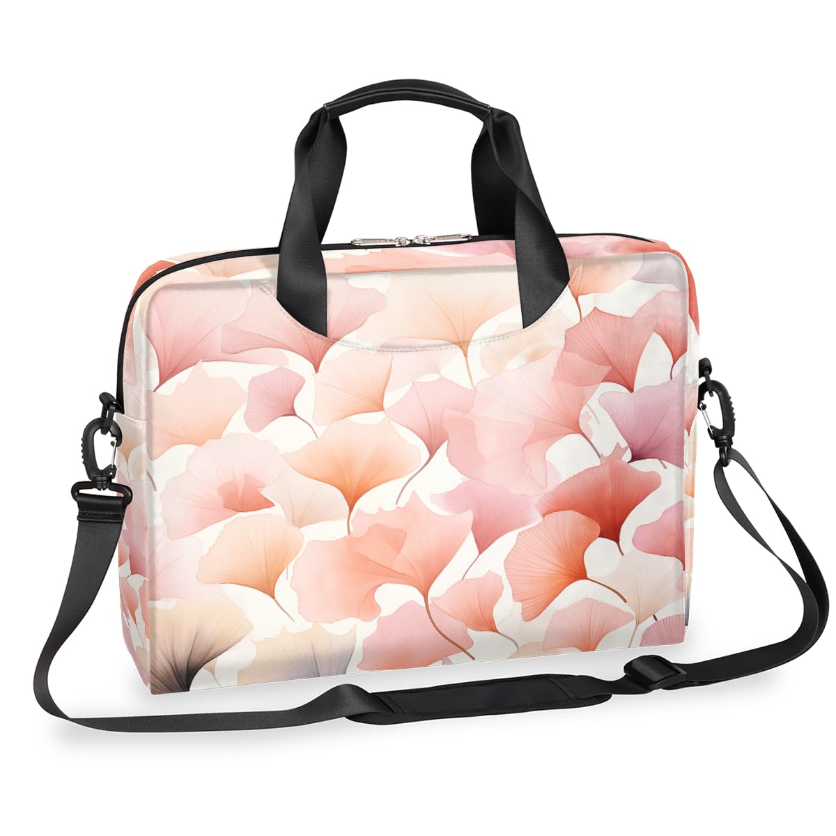 Borsa per computer portatile 15.6 16 pollici rosa foglie di ginkgo custodia per laptop impermeabile borsa a tracolla per donne uomini, Nero