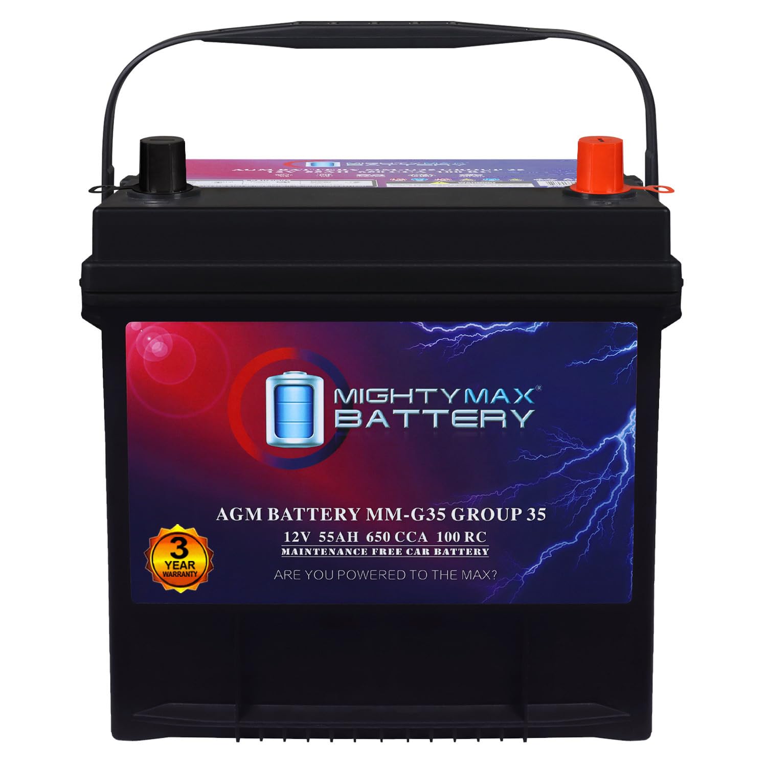 Mighty Max Battery MM-G35 Group Size 35 12V, 55Ah, 100RC, AGM, 650 CCA, Replacement Battery Compatible with Mazda Model3 2.5Liter 15