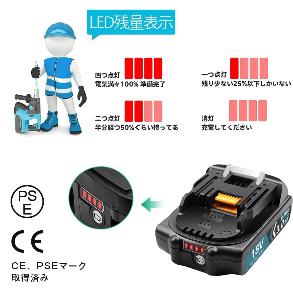 Amazon.co.jp: VANKO 互換 マキタ 18v バッテリー BL1830B 3000mAh 2個 