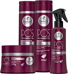 Kit Pós Progressiva 4 itens 300ml Shampoo Condicionador Máscara e Fluido Alinhador
