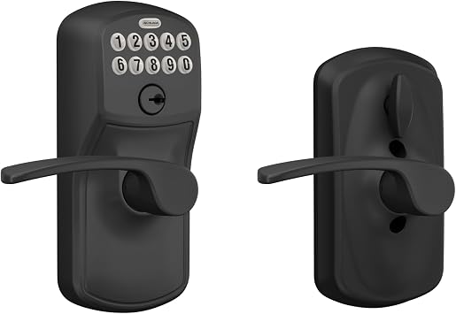 SCHLAGE Electronic Keypad Lock, Lever Handle, Plymouth Trim, Matte Black