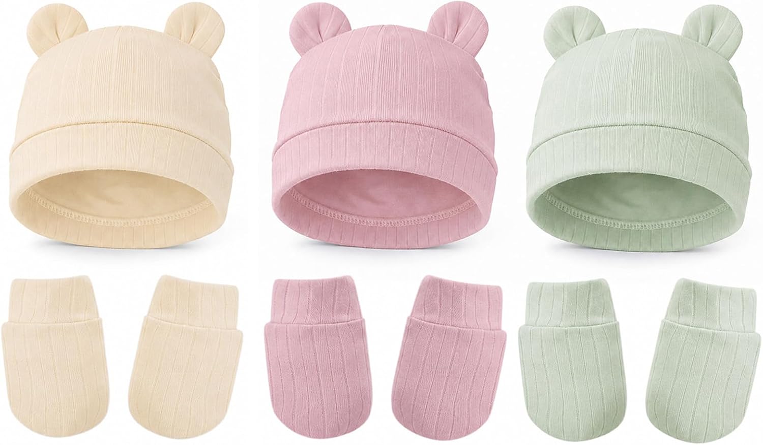 Baby Hats and Mittens Bear Ears Newborn Infant Hat Mittens Gloves Set Hospital Beanie Caps for Boys Girls