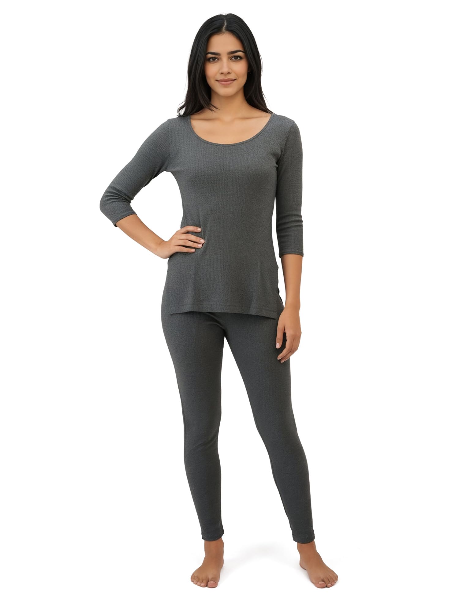 Womens Cotton Rich Warm Thermal Set |Snug Fit-Solid | IntelliHeat Warm and Comfortable| Women Thermal Top & Bottom Set
