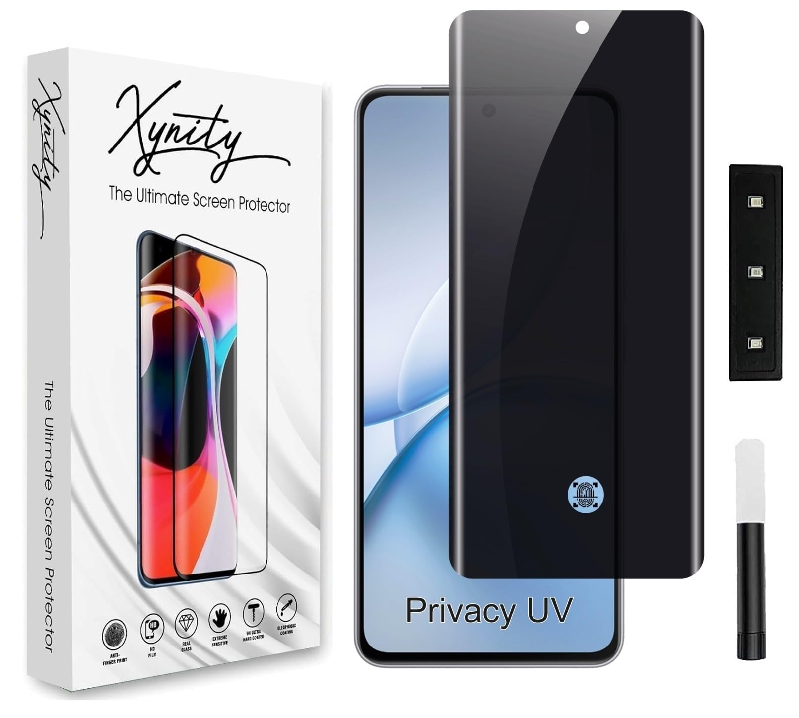 Xynity Ultra Privacy Curved UV Tempered Glass Screen Protector for Vivo V27 / V27 Pro 5G : Full Screen Coverage with Easy Installation Kit (Scratch Resistant)-image-6