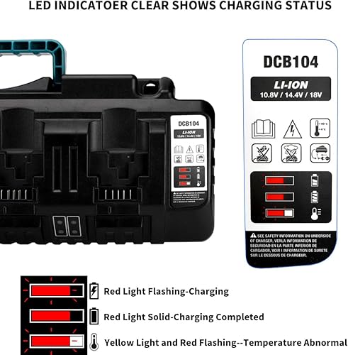 Miniatura 2 de DCB104 Reemplazo para cargador de batería Dewalt 20v Max Cargador rápido de 4 puertos Cargador de batería múltiple Estación de cargador compatible