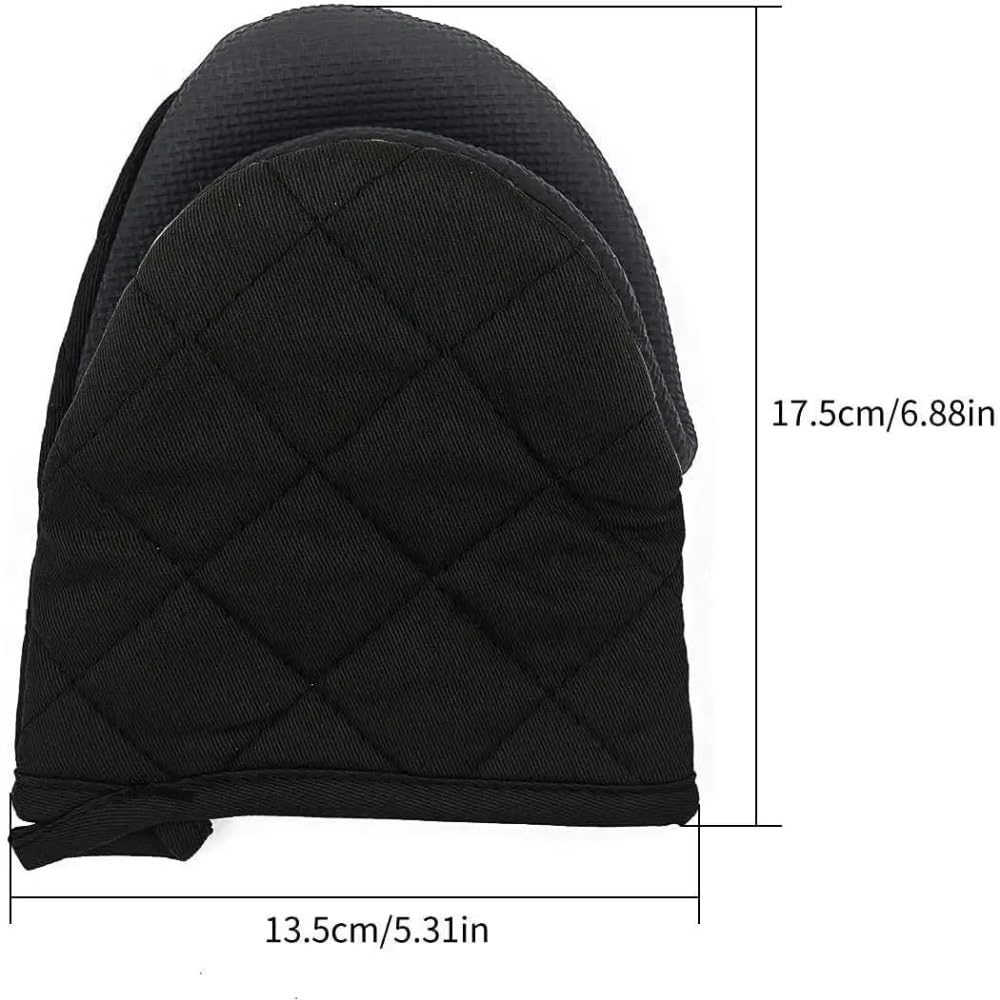 2 Kurze Ofenhandschuhe, Silikon-Küchenhandschuhe, hitzebeständig bis 260 °C, mit Rutschfester Grifffläche und Aufhängeschlaufe, Schwarz(2Pcs Black)