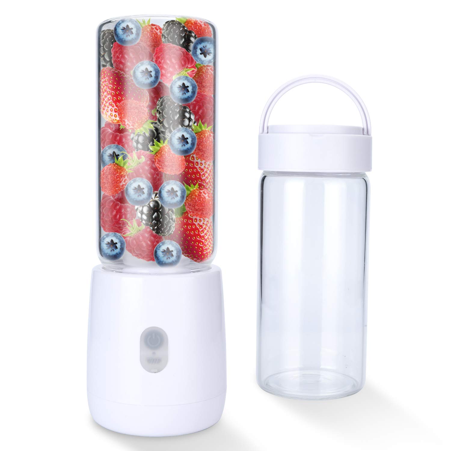 BFVV Glass Portable Personal Blender USB Rechargeable Stainless Steel 6-Blade 400ml with Travel Lid for Shakes Juice Baby Food and Smoothies