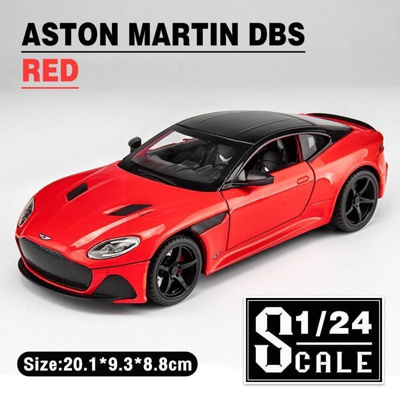 Image of Kids Model 1:24 Astorn Martin Die Cast Metal Car Pull Back Action Opening Doors with Realistic Engine Sound Lights Toy Car Gift for Boys - Red
