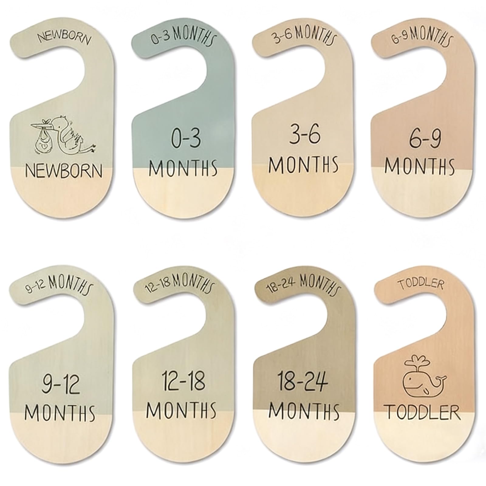 Nocecfi Nursery Closet Dividers 8pcs - Baby Wardrobe Dividers for Baby Wardrobe,Fits Baby Hangers for Clothes, Double-Sided Size Labels,Covers Newborn to Toddler (0-3M to 24+M)