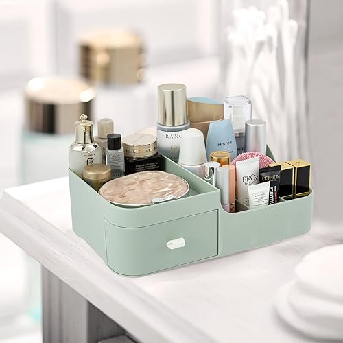 Miniatura 4 de Abiudeng Organizador de escritorio de maquillaje con cajones, organizador de baño pequeño para cosméticos, cuidado de la piel, soporte de tocador