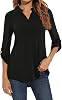 Zattcas Womens Floral Printed Tunic Shirts 34 Roll Sleeve Notch Neck Tunic Top