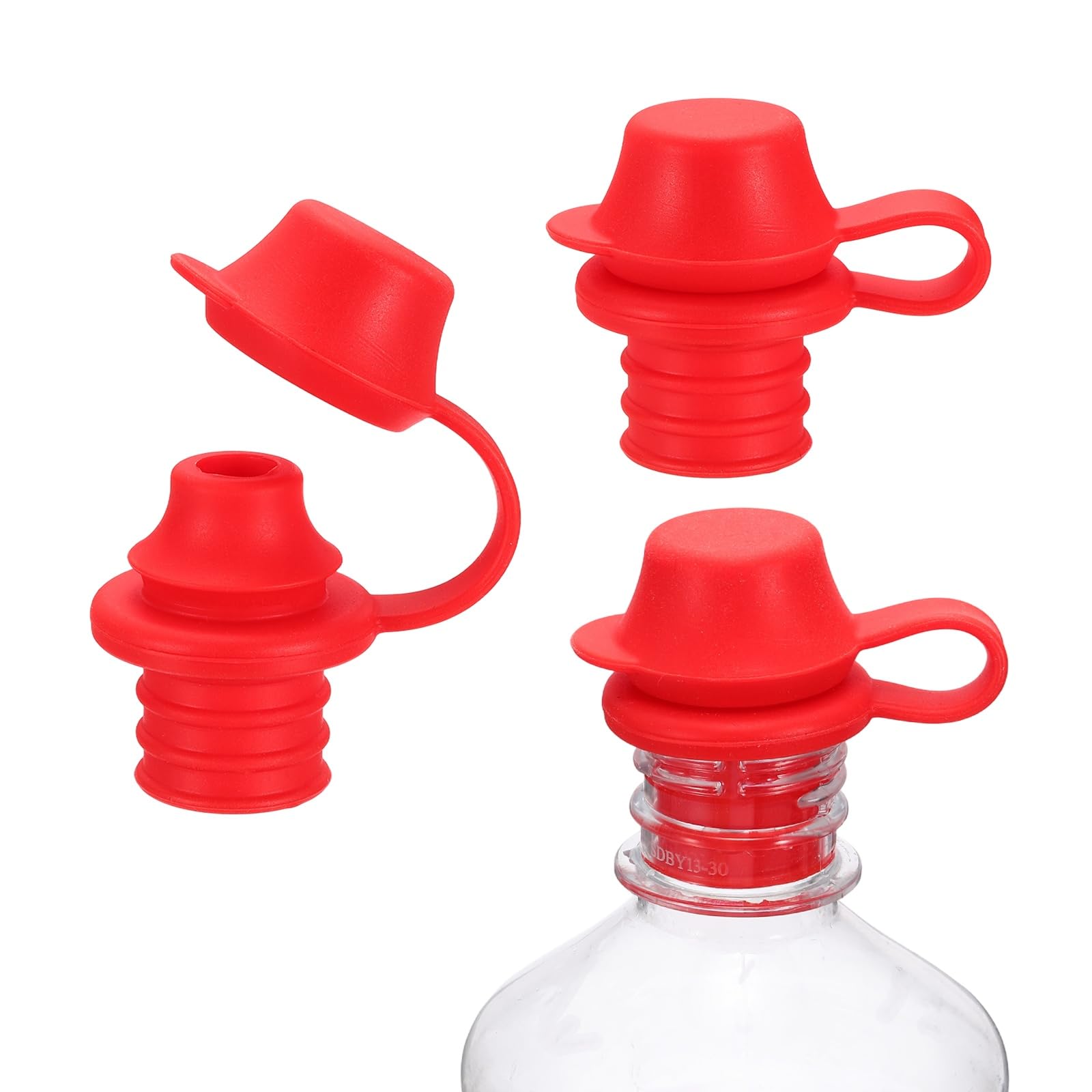 sourcing map 3Pcs Silicone Wine Stoppers, Reusable Spill Proof Water Bottle Stoppers with Protective Cap for Wine Beer Champagne Bottles Home Kitchen Bars, Red